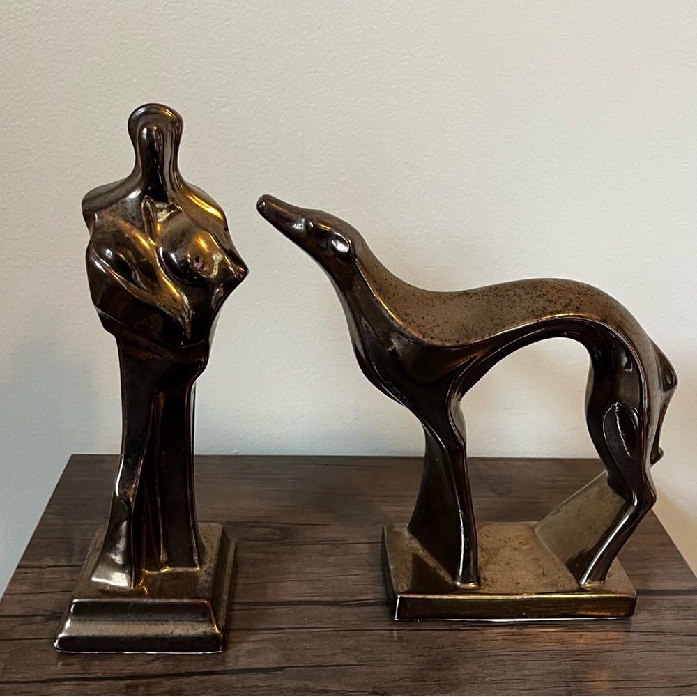 Person and Dog (Whippet or Greyhound) Bookends